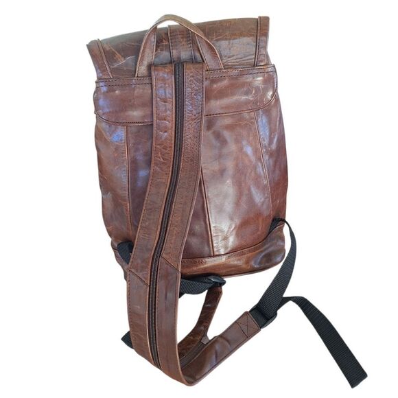 Vintage Boho Waxed Brown Leather Backpack Convertible Strap Rucksack Knapsack main image 8